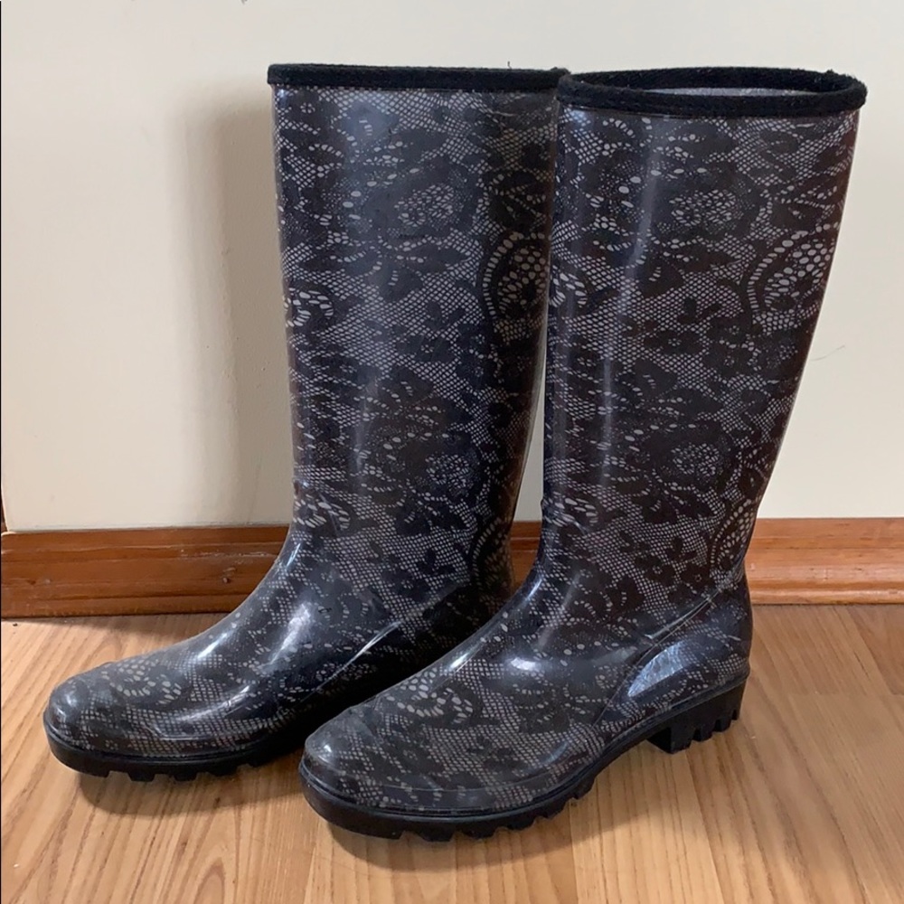 Henry Ferrera Black & Grey Paisley Rain Boots